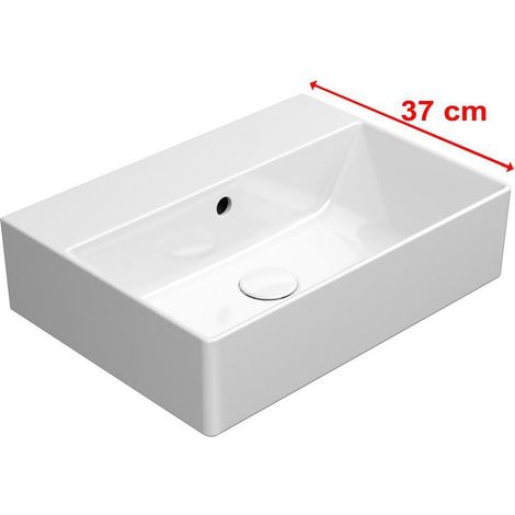 Lavabo en céramique KUBE X 50x37cm, bord inférieur rainuré, sans trou pour robinetterie, blanc ExtraGlaze (1/4)