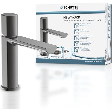 Mitigeur lavabo avec bonde de vidange, mitigeur avec vanne pop-up, robinet de salle de bain, mitigeur monocommande pour salle de bain, graphite (1/5)