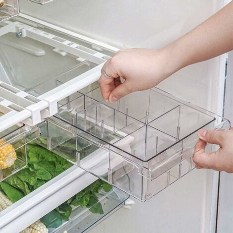 Tiroir pour refrigerateur, support rétractable d'étagère de réfrigérateur avec la partition, adapté pour la partition de réfrigérateur de 30-44 cm Huit grilles (1/5)