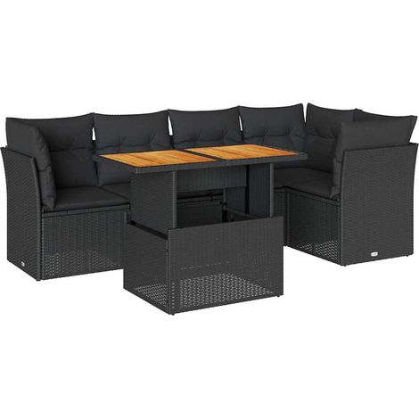 Set Divano da Giardino 6 pz con Cuscini Nero in Polyrattan vidaXL (1/5)