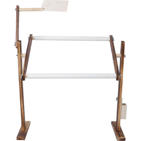 Cadre à broder sur pied en bois de pin, hauteur réglable 360° avec boîte de rangement latérale pour point de croix et couture (1/5)