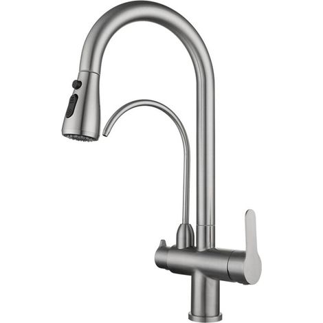 FOREHILL Robinet Cuisine Extensible 3 Voies Robinet Mitigeur Evier en Inox 304 Rotatif à 360° (1/6)