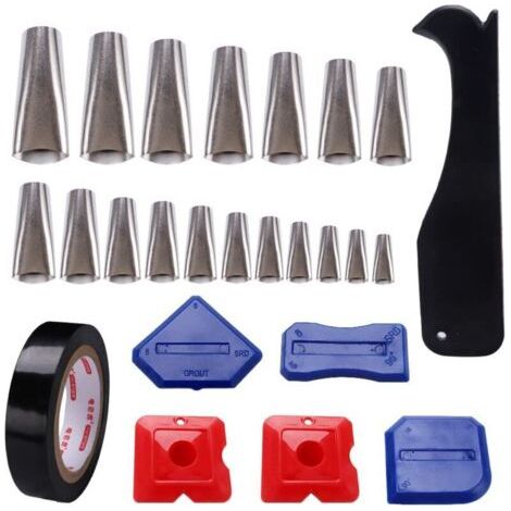 18 Pieces Caulking Finishing Tool with Stainless Steel Caulking Nozzle in 18 Sizes, Caulking Applicator and Black Tape, for Window, Bathroom, Kitchen (1/5)