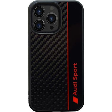 Coque pour iPhone 13 Pro Max avec bande en fibre de carbone Audi, noire (1/5)