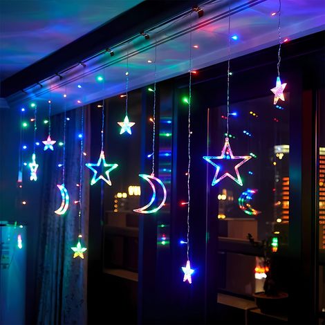 Rideaux Lumineux De Noël Intérieur, 12 Rideaux Lumineux Étoilés, 2,5 M X 1 M Guirlande Lumineuse Décorative De Noël Avec Minuterie, 8 Fonctions, Port Usb Et Boîtier À Piles (Multicolore) [Classe Énerg