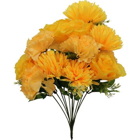 Bouquet di 12 fiori artificiali misti: rosa, garofano, crisantemo giallo - Decorazione per Ognissanti (1/3)