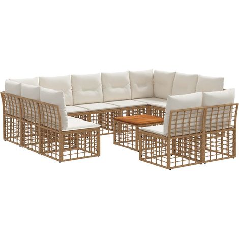 Outdoor-Sofagarnitur 12 pcs Natürlich und Cremweiß Polyester vidaXL