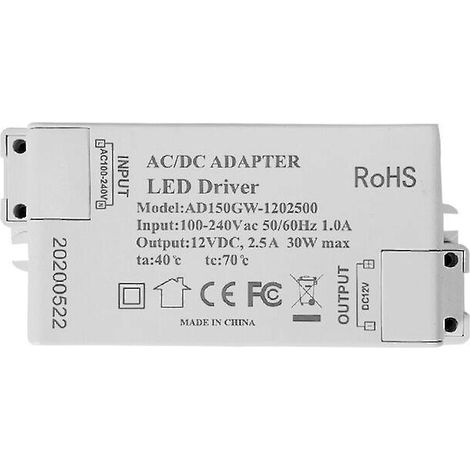transformateur  Led Alimentation  Led - 30w, 12v Dc, 2.5a Tension Constante Pour Les Bandes Lumineuses Led Et Ampoules  Led G4, Mr11, Mr16