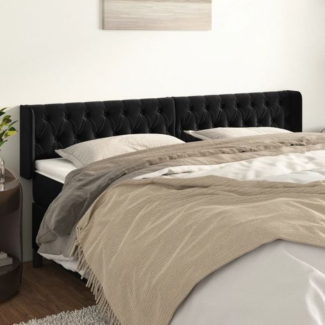 Tête de lit avec oreilles,Panneau de lit,Pour Lit adulte,Décoration murale Noir 183x16x78/88 cm Velours XZZ272643 (1/5)