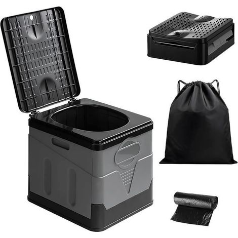 Toilette Portable Camping, 20L Hygiène Randonnée WC, Toilette Pliable Charge Max 150KG - Noir - AIPAIDE (1/4)