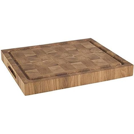 Tagliere APS - tagliere in legno di quercia oliato, L x P x A: 38 x 32 x 4,5 cm, tagliere in legno con scanalatura per il succo, con piedini antiscivolo e impugnature incassate (1/3)