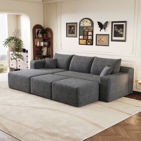 Canapé 241 cm gris foncé en velours côtelé, sans montage, confort moelleux,241x151x58 cm (1/5)