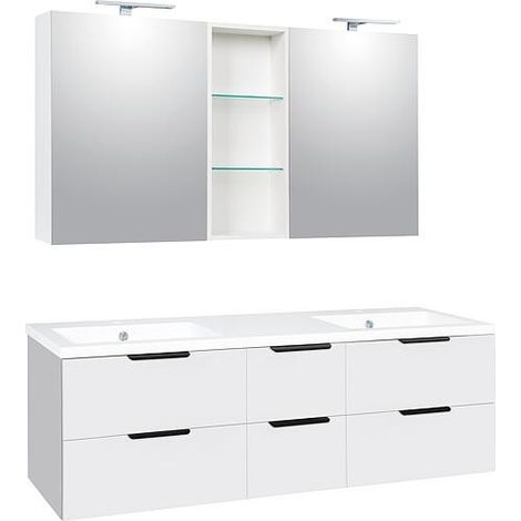 Ensemble meubles de salle de bain LOSSA avec Armoire à glace LED blanc brillant et meuble sous-vasque largeur 1550 mm (1/5)