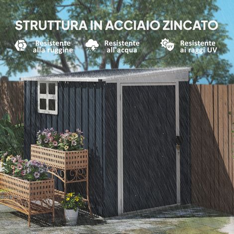 Caisse de jardin en acier gris foncé 1,2x1,9 m avec porte sécurisée et bouches d'aération (1/5)