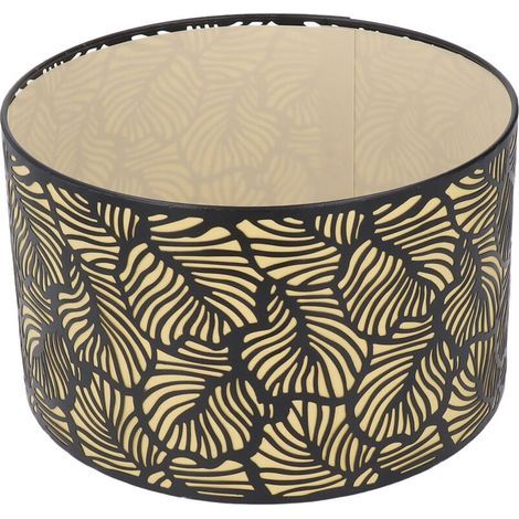 Abat-jour creux noir en métal – Doublure jaune – Diamètre 25 cm, hauteur 16 cm – Compatible E27 et E14 – Pour lampes de table et plafonniers (1/5)