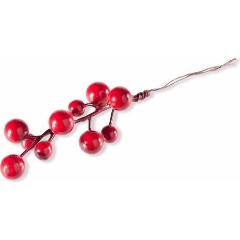 Piques de baies rouges artificielles à tige modelable, set de 48, H. 10,5 cm (tige 17)