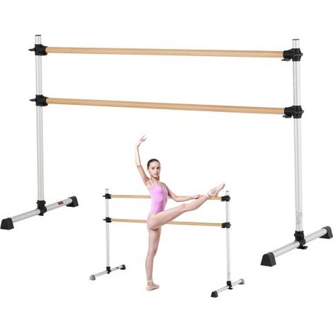 Barra de Baile Independiente Doble, Altura Ajustable 170-1165 mm, Barra Elástica de Madera para Ejercicios de Ballet, Entrenamiento de Equilibrio y Relajación, 1840 x 760 x 1180 mm, Plata (1/5)