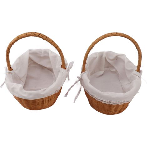 Lot de 2 paniers à fleurs en rotin tressé avec poignées, paniers de rangement pour demoiselles d'honneur, décoration de mariage et d'intérieur