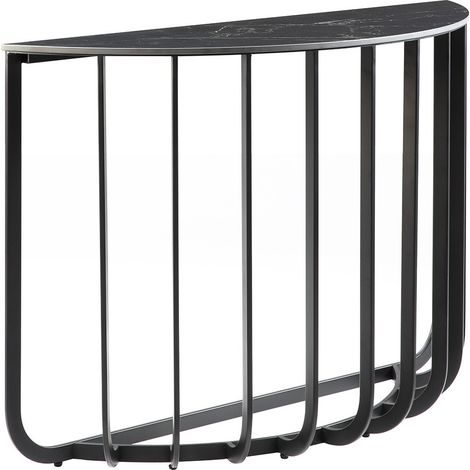 KLODIE - Console Demi-Lune Plateau Céramique Marbré Cadre Métal Gris Anthracite (1/4)