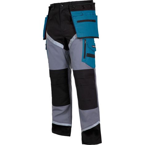 Pantalones negros, grises y turquesa. Con franjas reflectantes. "2XL", CE, lahti
