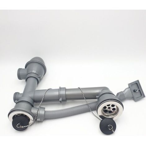 Bonde à bouchon chainette pour évier inox 2 cuves – Ø 40 mm – Système de trop-plein intégré – Gestion des eaux usées efficace - complet-265915