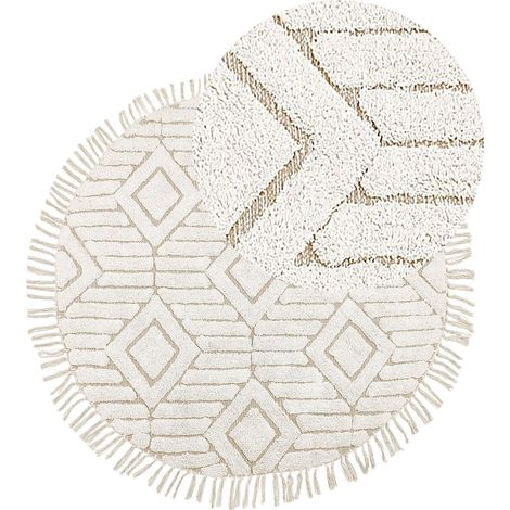 Tappeto rotondo cotone trapuntato con frange ⌀ 140 cm beige Horasan