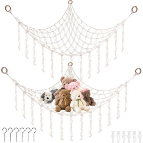 Lot de 2 filets de rangement pour doudous - Hamac avec 6 crochets - Pour chambre d'enfant, chambre à coucher, salon (1/5)