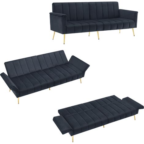 Canapé-lit moderne pliable, canapé-lit avec pieds de soutien, avec fonction couchage, tissu velours, adapté au salon, à la chambre, au home cinéma et à la chambre d’amis. Vidéo disponible [old sku:N65 (1/5)