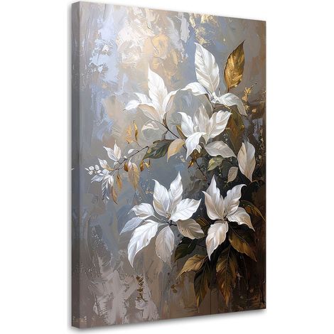 Cuadro en Lienzo Hojas de acanto laurel blanco y beige 20x30 (1/5)