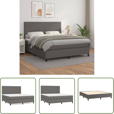 The Living Store Boxspringbett mit Matratze Grau 160x200 cm Kunstleder - Boxspringbett - Doppelbett - Bettenrahmen - Kunstlederbett - Graues Bett (1/5)