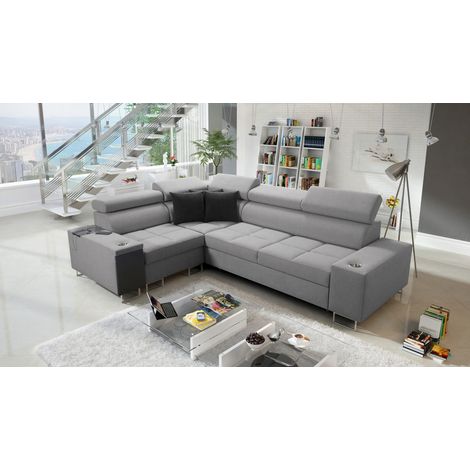 Elegantes Ecksofa mit Konsole und Ladegerät MORENA II Sawana Grau Links (1/5)