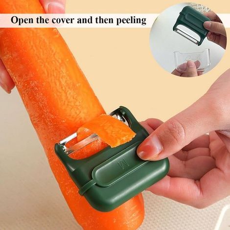 Pelapatate per mele da cucina, pelapatate per frutta e verdura, ideale per pelare patate, carote e cetrioli, pelapatate con coperchio e chiusura magnetica. (1/4)