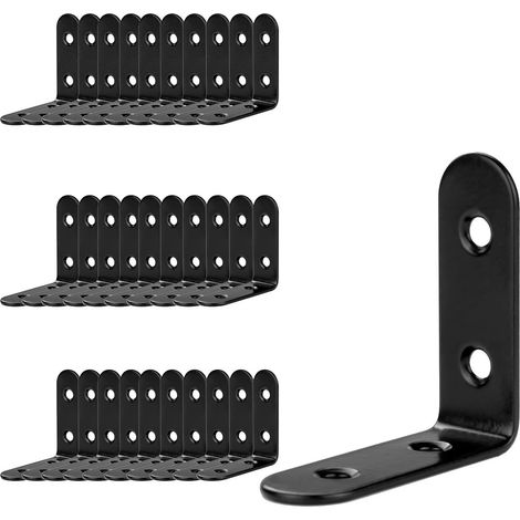 MINKUROW 30 piezas de soportes de fijación de acero inoxidable negro 50x50x2 mm, soportes de esquina de metal para fijación y reparación de muebles, juntas de refuerzo, negro (1/5)