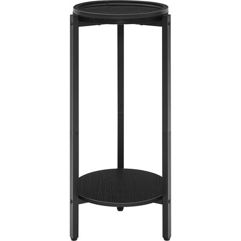 Table d’Appoint, Table Basse Ronde à 2 Niveaux, Bout de Canapé, Table à Boissons, Table à Café, pour Petit Espace, Salon, Chambre, entrée, Couloir, Noir (1/5)