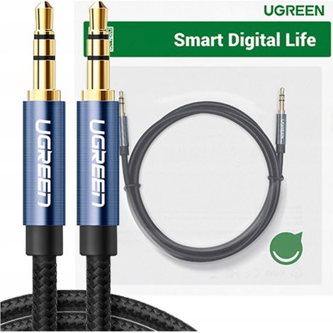 Cable de audio AUX trenzado duradero con minijack de 3,5 mm y 1 m de longitud, color azul. (1/2)