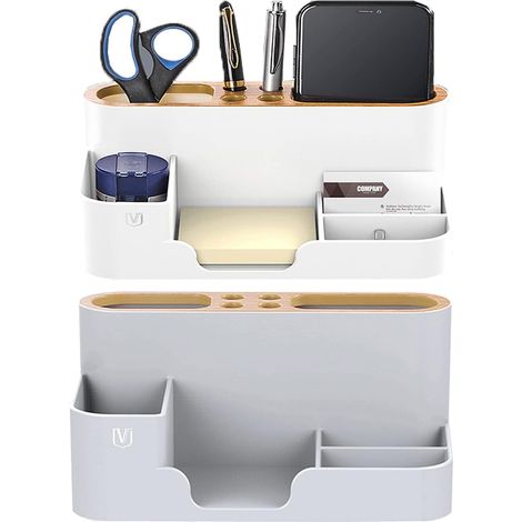 Lot de deux organiseurs de bureau multifonctions en plastique pour stylos et téléphones rangement pour fournitures et cartes (1/5)