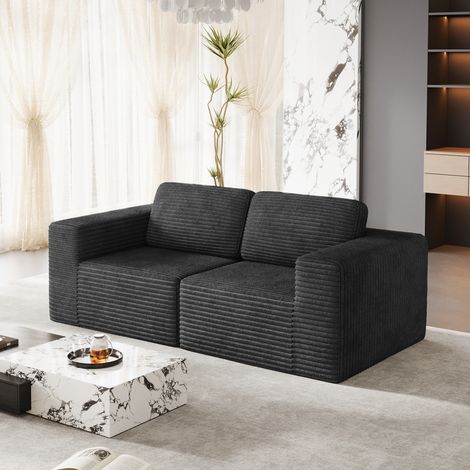 Modulares, platzsparendes 2-Sitzer-Sofa aus schwarzem Cord, bequem dank hochelastischem Schaumstoff, keine Montage erforderlich, 202 x 101 x 82 cm