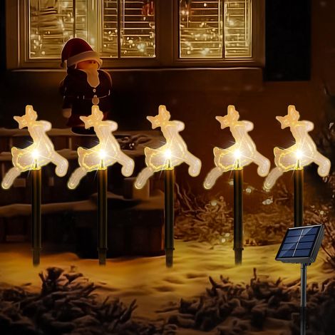 5er-Pack Solar-Weihnachtswegleuchten für den Außenbereich, wasserdichte LED-Lichter für Weihnachtsdekoration, Landschaftsbeleuchtung, Wege, Garten, Hof, Rasen, Hochzeitsfeier, Weihnachten, Terrasse (w (1/5)