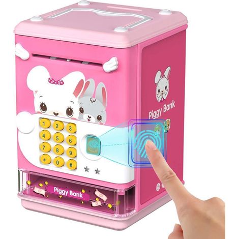 Tirelire Électronique Enfant - Version Rose Rechargeable, Mini Distributeur de Billets avec Code Secret et Empreinte Digitale Simulés - Boîte à Musique pour Garçons et Filles de 3 à 8 Ans (1/5)