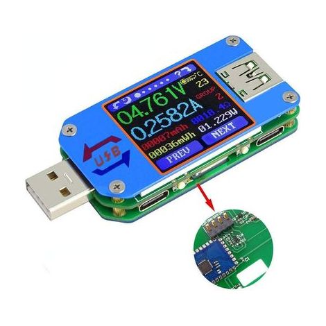 Voltmètre UM25C USB, testeur de courant Bluetooth de type C pour testeur USB de type C Bluetooth, multimètre de testeur de courant pour écran LCD couleur 5A 1.44inch 5A, QC 2.0 3.0 (1/5)