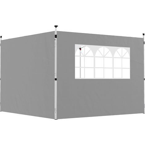 Pareti laterali per gazebo 3 x 3 m, pannelli per padiglione con finestra, set di 2, tessuto Oxford grigio chiaro (1/5)