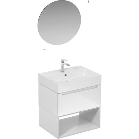 Naturel Mobiletto da bagno con lavabo, comprensivo di rubinetto, bocca e scarico per lavabo Naturel Stilla bianco lucido (KSETSTILLA012)