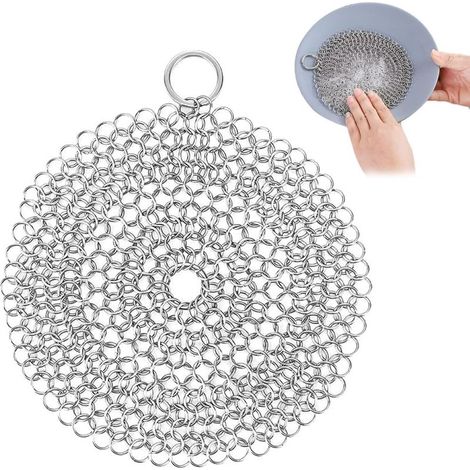 3inch Cotte Mailles en Acier Inoxydable Brosselgs à Récurer en Fonte Acier Inoxydable Brosse à Chainmail Nettoyeur de Fonte en Acier Inoxydable Récureur en Cotte de Mailles, Nettoyeur en Fonte (1/5)