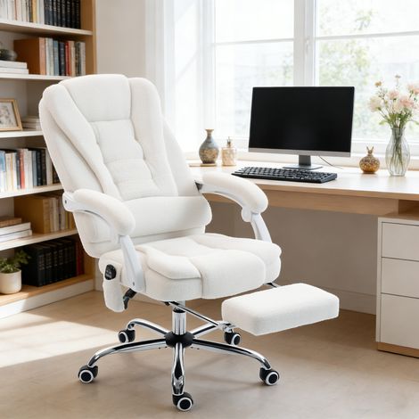 Fauteuil de bureau direction massant chauffant hauteur réglable dossier inclinable toile de lin blanc (1/5)