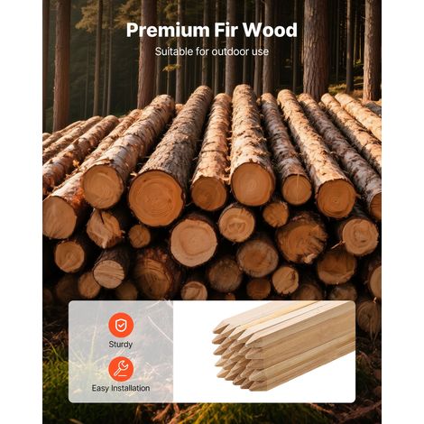 Piquets de Clôture Jardin en Bois - Lot de 25 Poteaux Bois à (1/5)