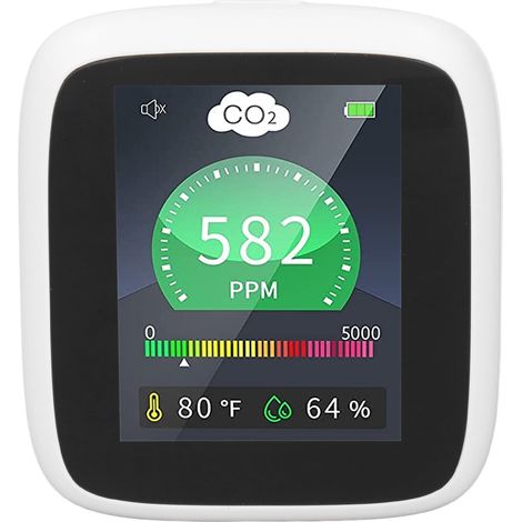 Détecteur de dioxyde de carbone (CO2) pour l'intérieur, moniteur de qualité de l'air (CO2), thermomètre et hygromètre avec alarme, idéal pour les voyages. (1/5)
