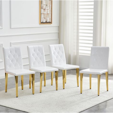 Sillas comedor acolchadas PU blanco dorado 4 uds OKMYHOME (1/5)