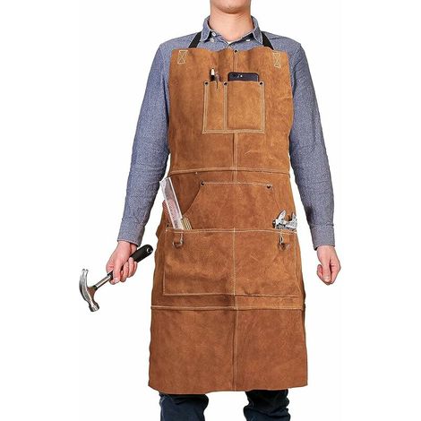 Tablier en cuir de menuisier, 6 poches, anti-chaleur, ignifuge, réglable M à XXL – DELKEVIC