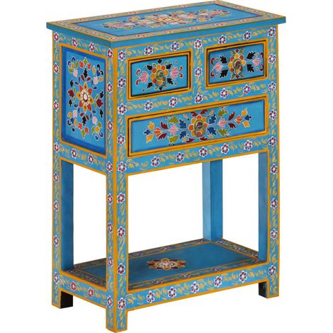Aparador cómoda armario mueble de almacenaje organizador cocina salón turquesa 55 x 30 x 76 cm madera maciza de mango multicolor 020036562