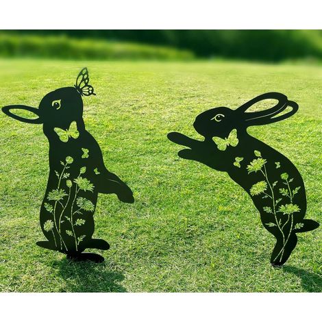 Lot de 2 piquets de Jardin décoratifs en métal pour Cour, Jardin, pelouse, décorations extérieures pour Les Amoureux des Lapins.